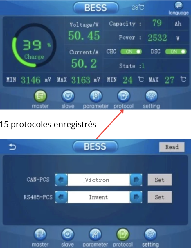 Écran tactile batterie OZO - réglages avancés
